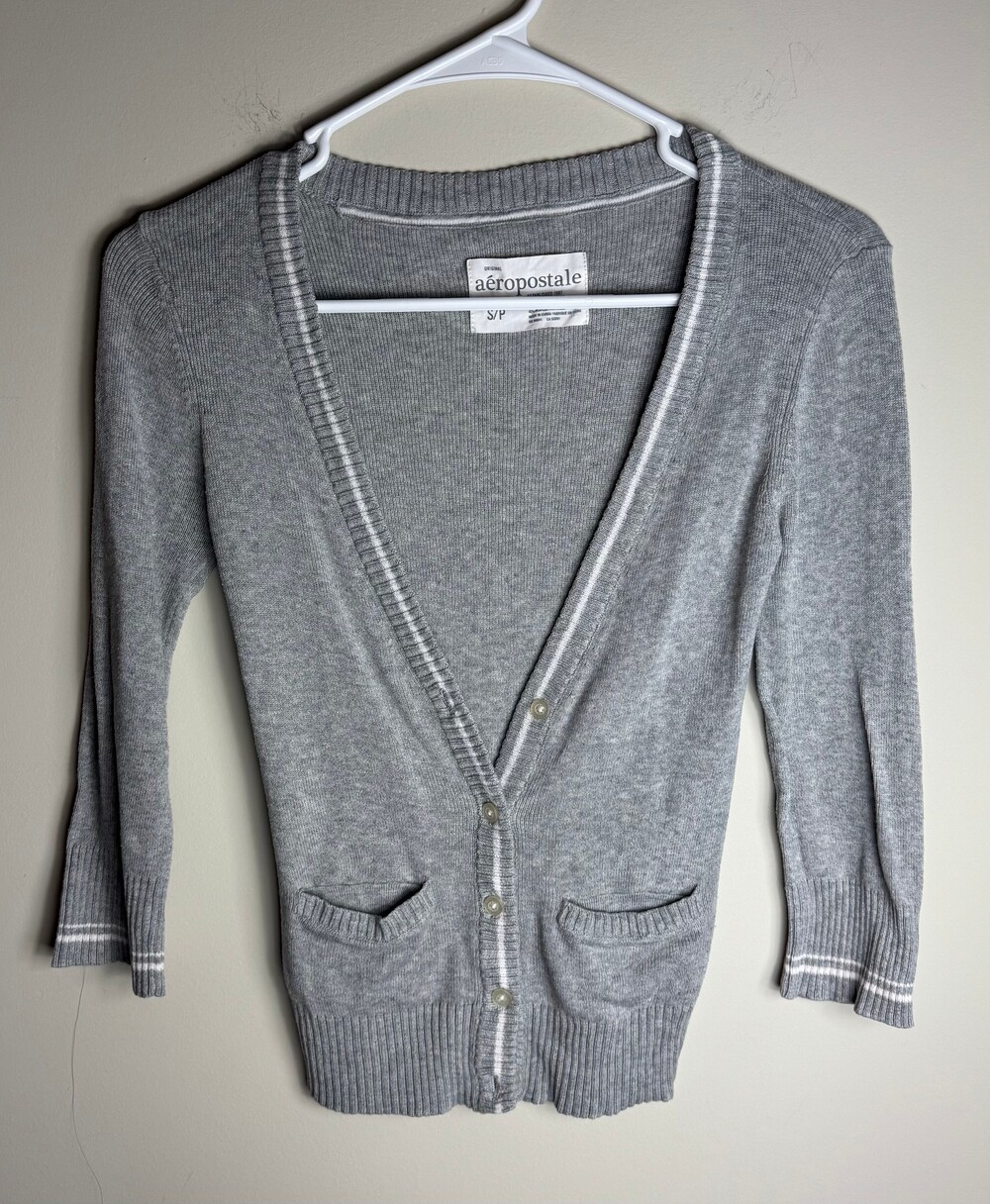 Aeropostale Small Gray Cotton Acrylic Cardigan Sweater